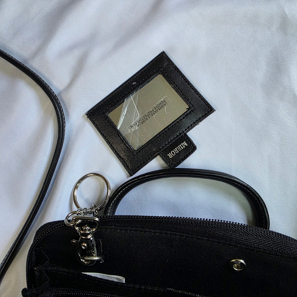 Vintage Rosetti Black Organizer Crossbody Bag Wallet Calculator Mirror retro - Picture 7 of 16